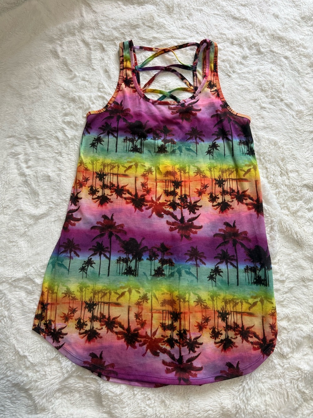 OP Ocean Pacific Rainbow Palm Tree Beach Dress Swim Cover-Up, Strappy Back